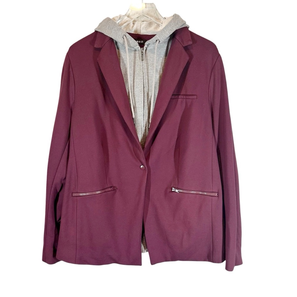 TORRID Women's Plus Size 3/3X Maroon Knit Blazer with inner Fleece Zip Hoodie